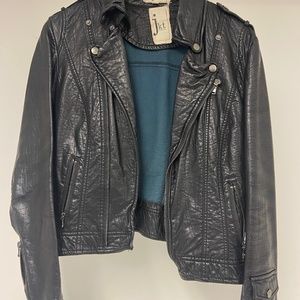 JKT brand women’s black leather moto jacket